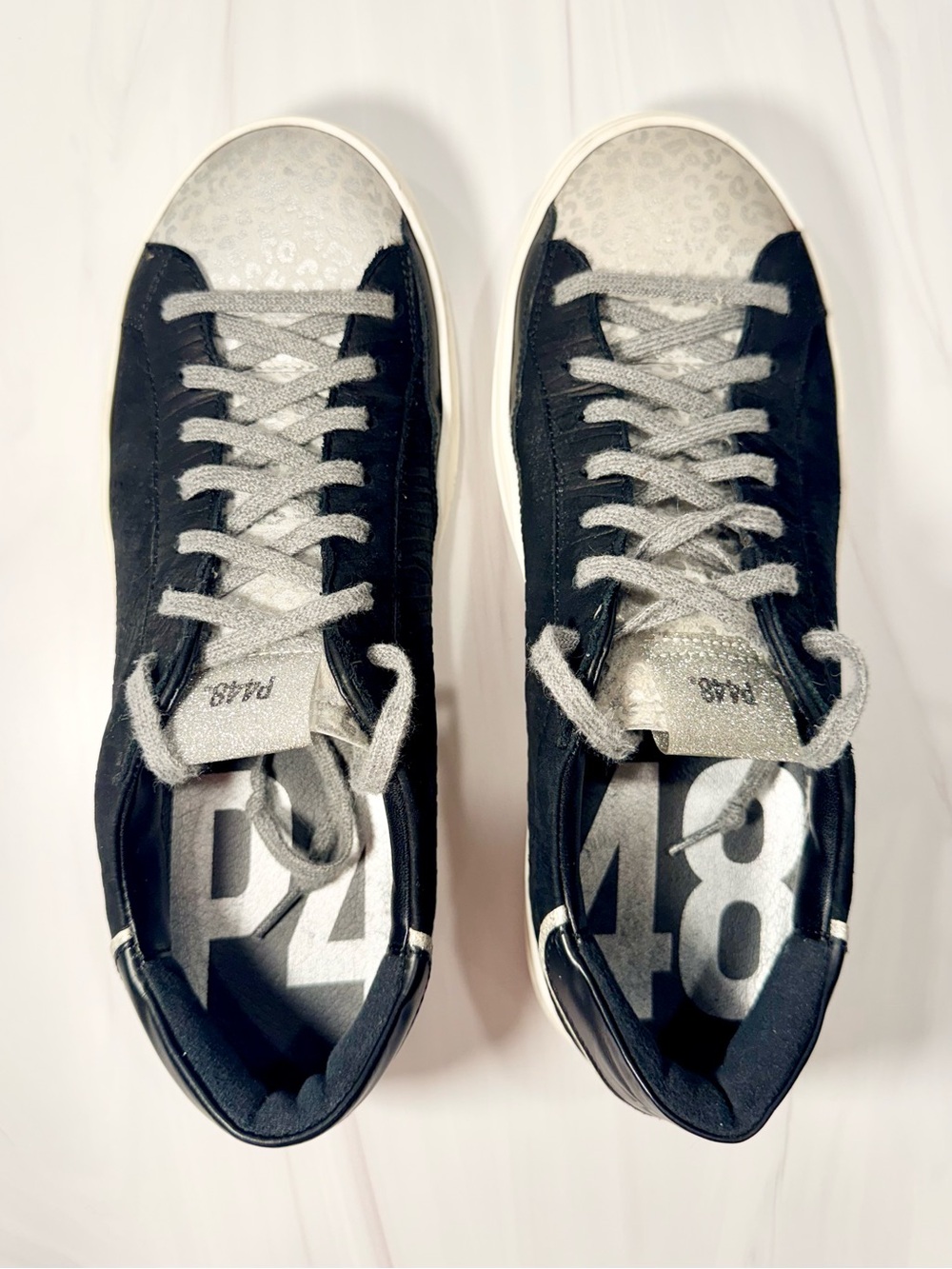 P448 Women’s John Glam Leopard Gray Metallic Silver Sneakers Size 40 / 9
